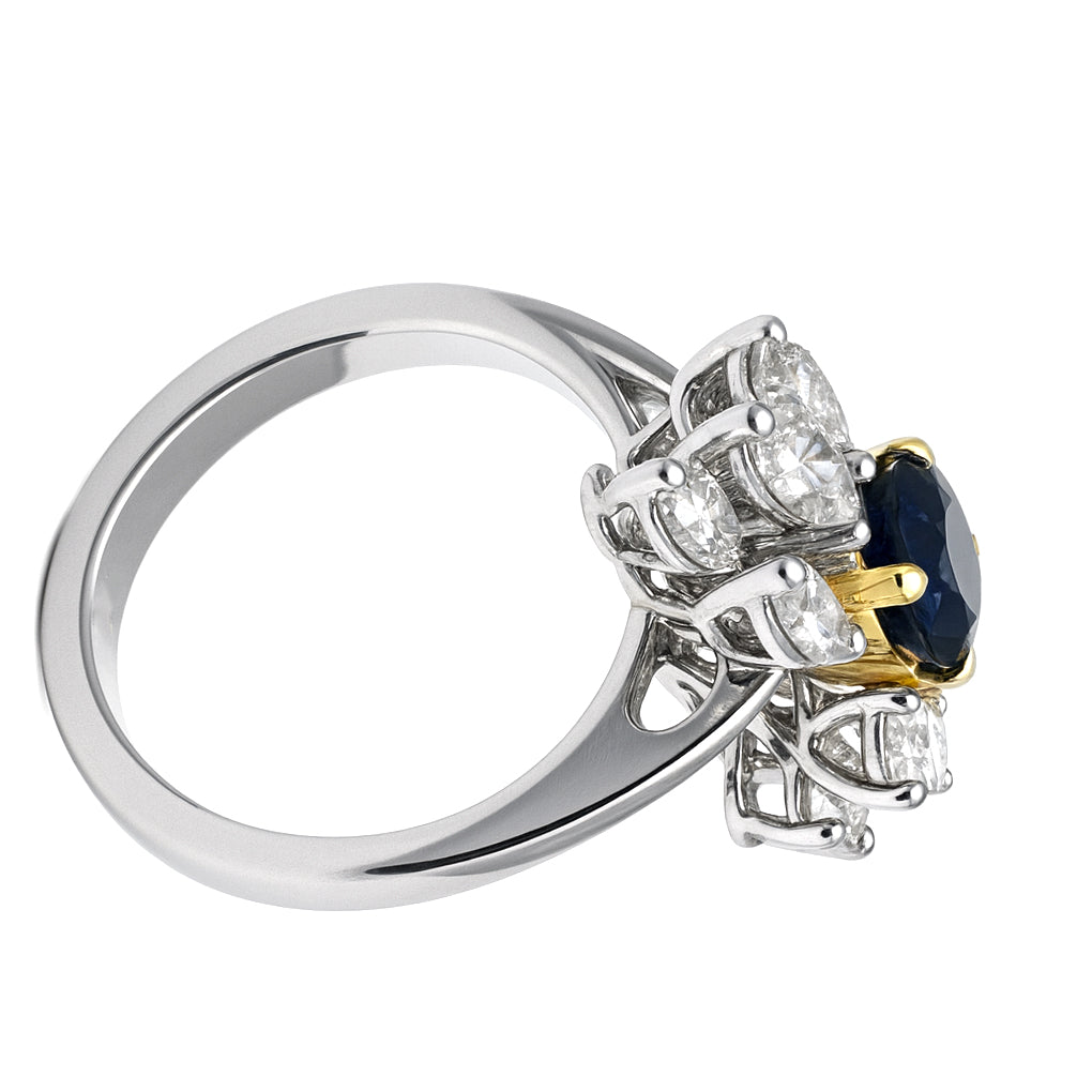 Anello - 18 carati Oro bianco, Oro giallo - 2.05ct. tw. Zaffiro - Diamante