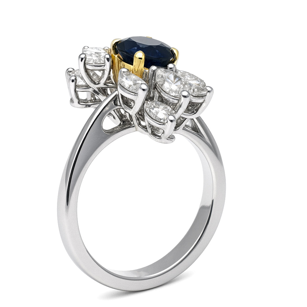 Anello - 18 carati Oro bianco, Oro giallo - 2.05ct. tw. Zaffiro - Diamante