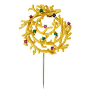 Spilla - 18 carati Oro giallo, Rubini- Smeraldi - Zaffiro - 0.90ct. tw.