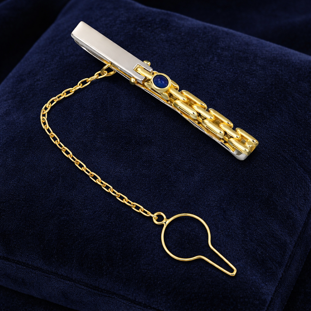 Zaffiro - 18 carati - Oro giallo, Oro bianco - Fermacravatta