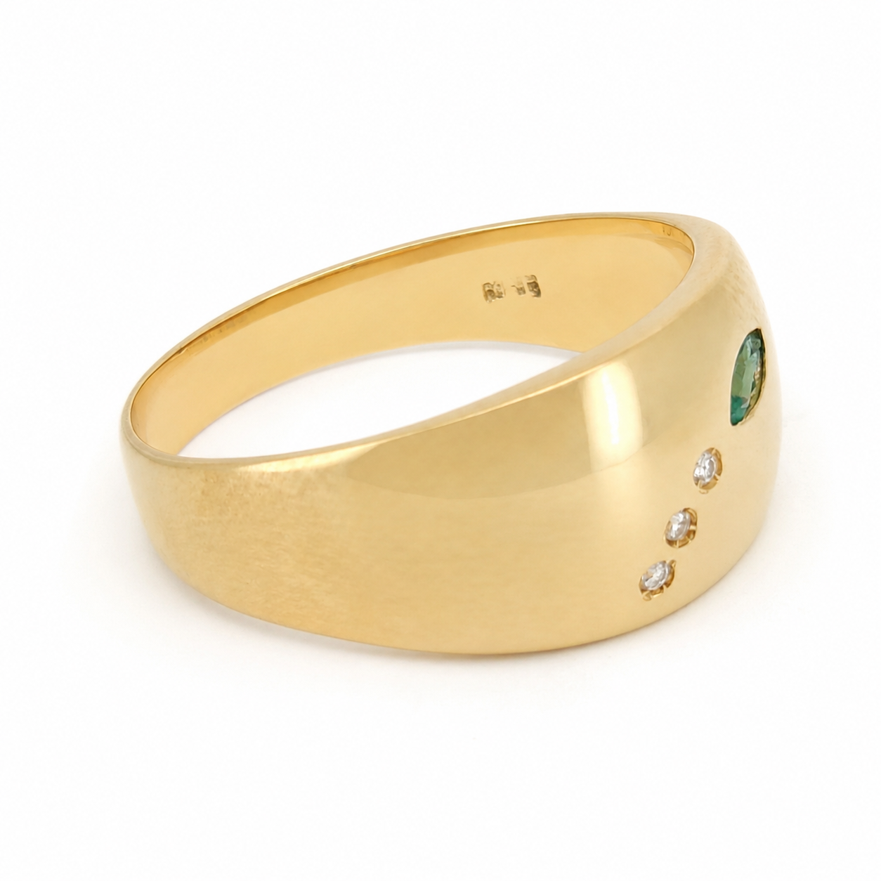Anello - 18 carati Oro giallo - 0.13ct. tw. Smeraldo - Diamante - Made in Italy - Handmade