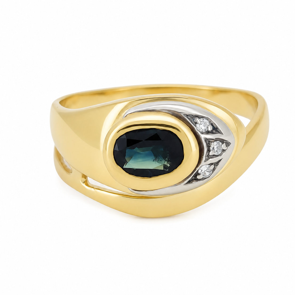 Anello - 18 carati Oro giallo, Oro bianco - 0.43ct. tw. Zaffiro - Diamante - Made in Italy - Handmade