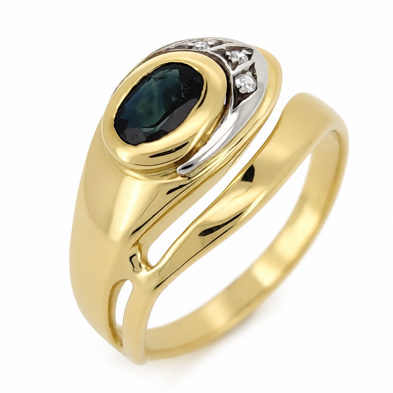 Anello - 18 carati Oro giallo, Oro bianco - 0.43ct. tw. Zaffiro - Diamante - Made in Italy - Handmade