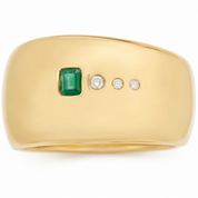 Anello - 18 carati Oro giallo - 0.13ct. tw. Smeraldo - Diamante - Made in Italy - Handmade