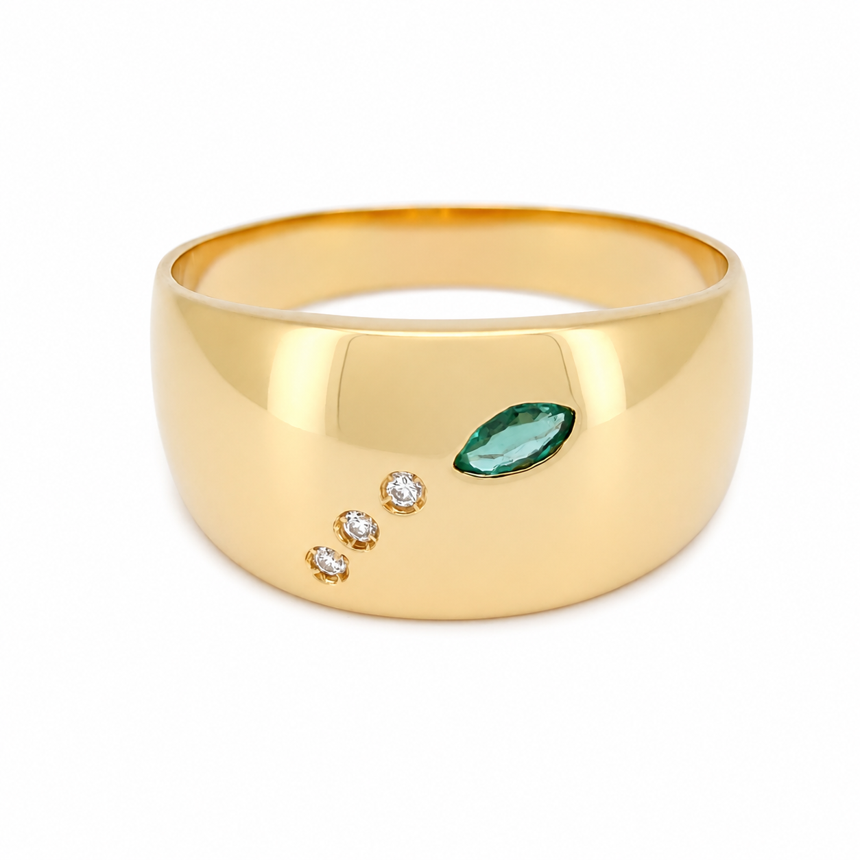 Anello - 18 carati Oro giallo - 0.13ct. tw. Smeraldo - Diamante - Made in Italy - Handmade