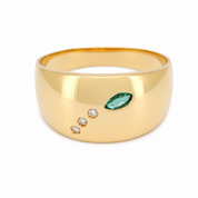 Anello - 18 carati Oro giallo - 0.13ct. tw. Smeraldo - Diamante - Made in Italy - Handmade