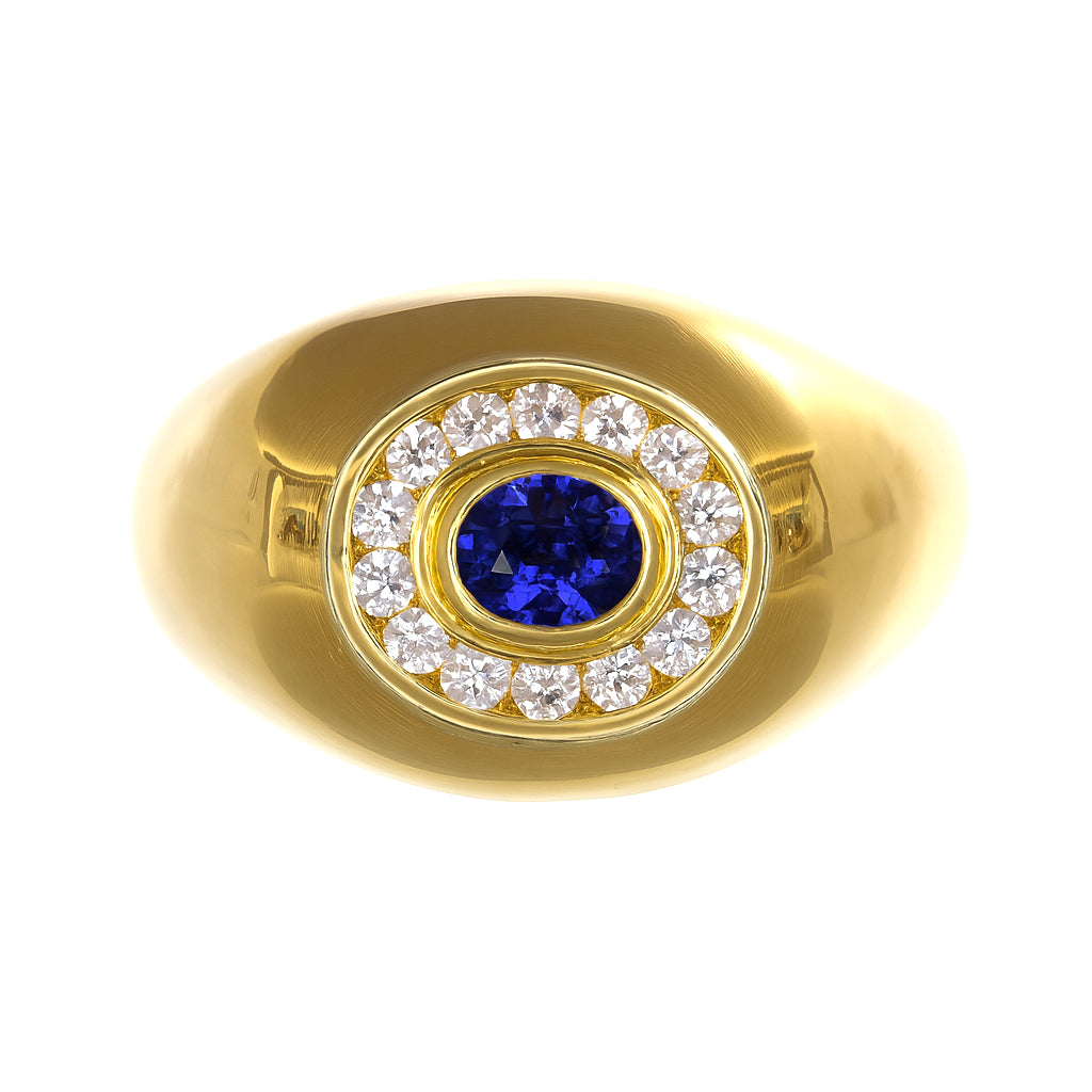 Anello - 18 carati Oro giallo - 0.68ct. tw. Zaffiro - Diamante