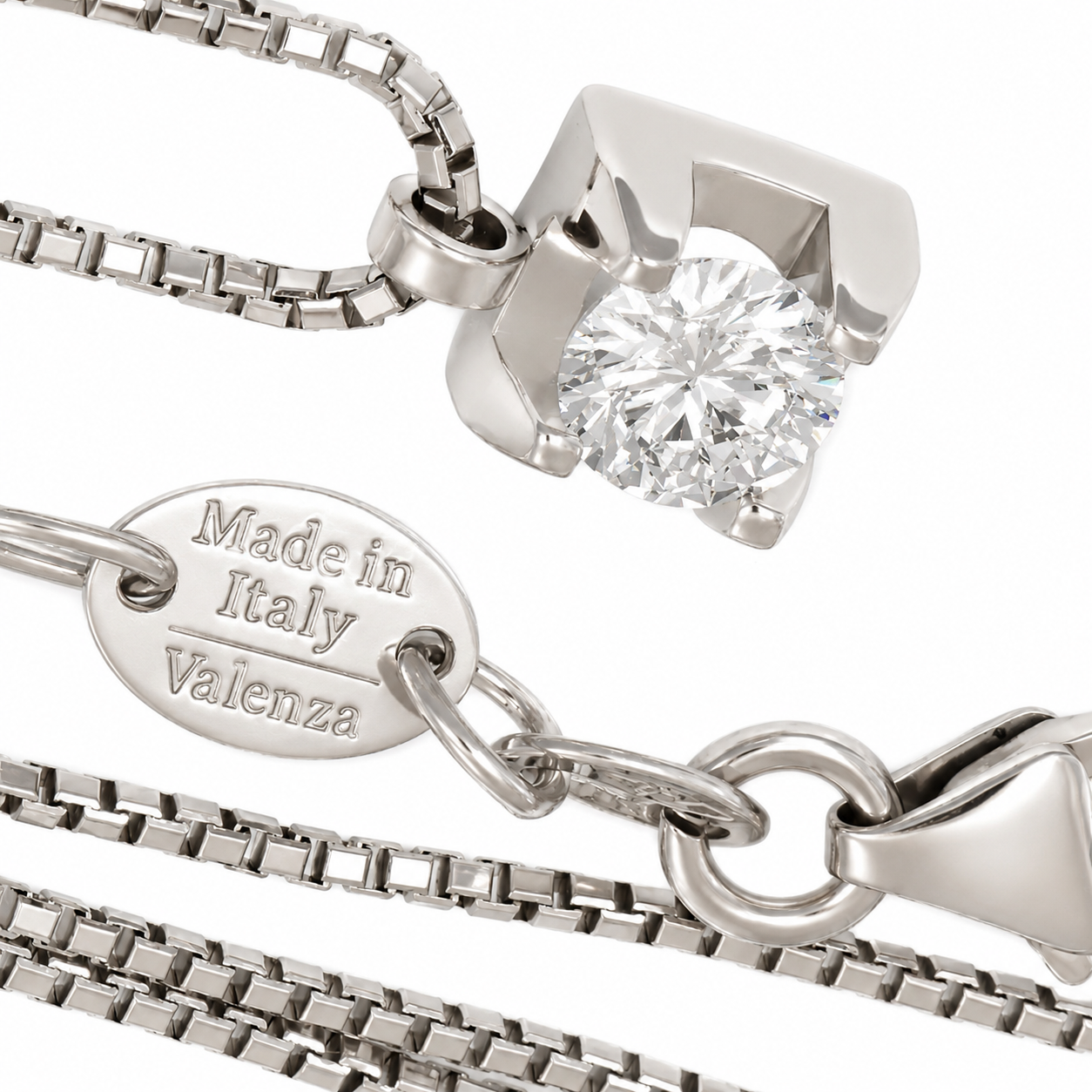 Collana con ciondolo - 18 carati Oro bianco - 0.25ct. tw. Diamante (Naturale) - Made in Italy - Handmade