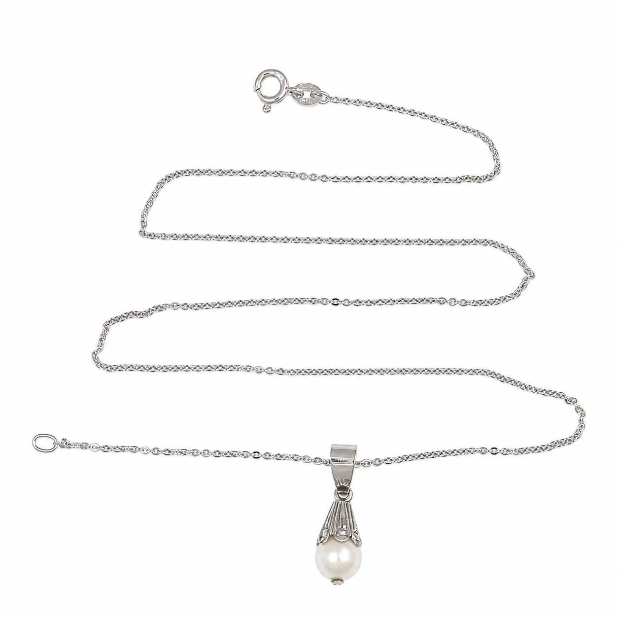 Collana - 18 carati Oro bianco Perla - Made in Italy - Handmade