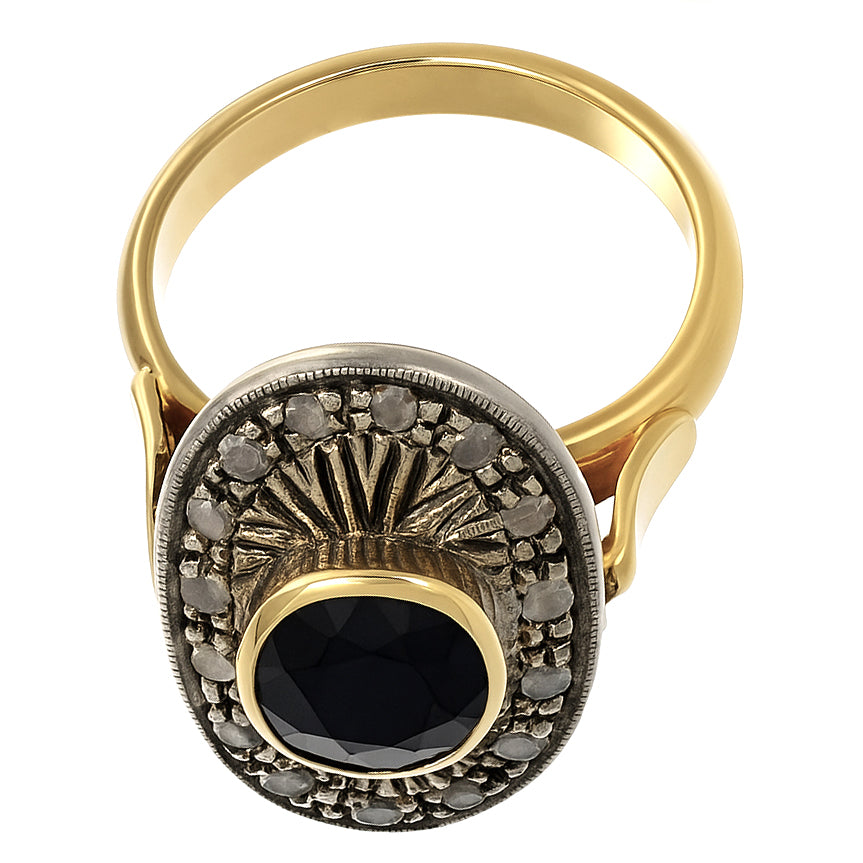 14 carati Oro giallo, Argento 925 - Anello- Zaffiro -Diamanti