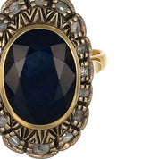 14 carati Oro giallo, Argento 925 - Anello - 10.00 ct Zaffiro - Ct 0.40 Diamanti