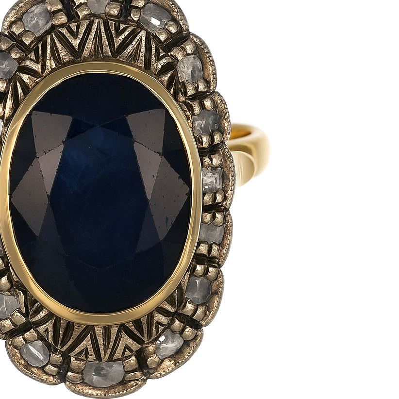 14 carati Oro giallo, Argento 925 - Anello - 10.00 ct Zaffiro - Ct 0.40 Diamanti