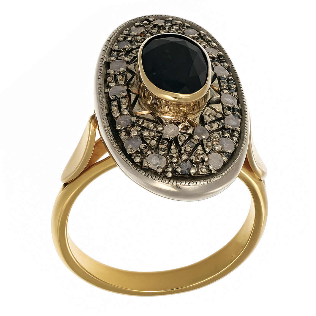 14 carati Oro giallo, Argento 925 - Anello- Zaffiro -Diamanti