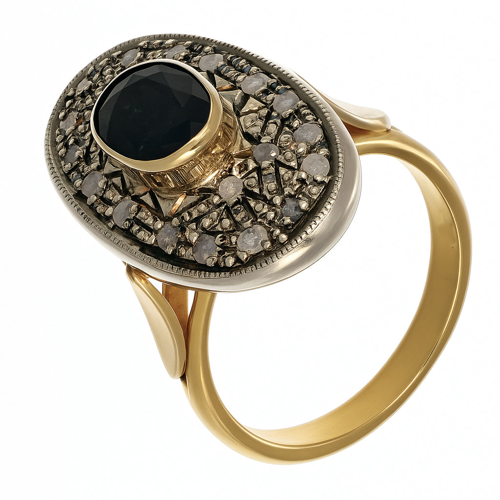 14 carati Oro giallo, Argento 925 - Anello- Zaffiro -Diamanti
