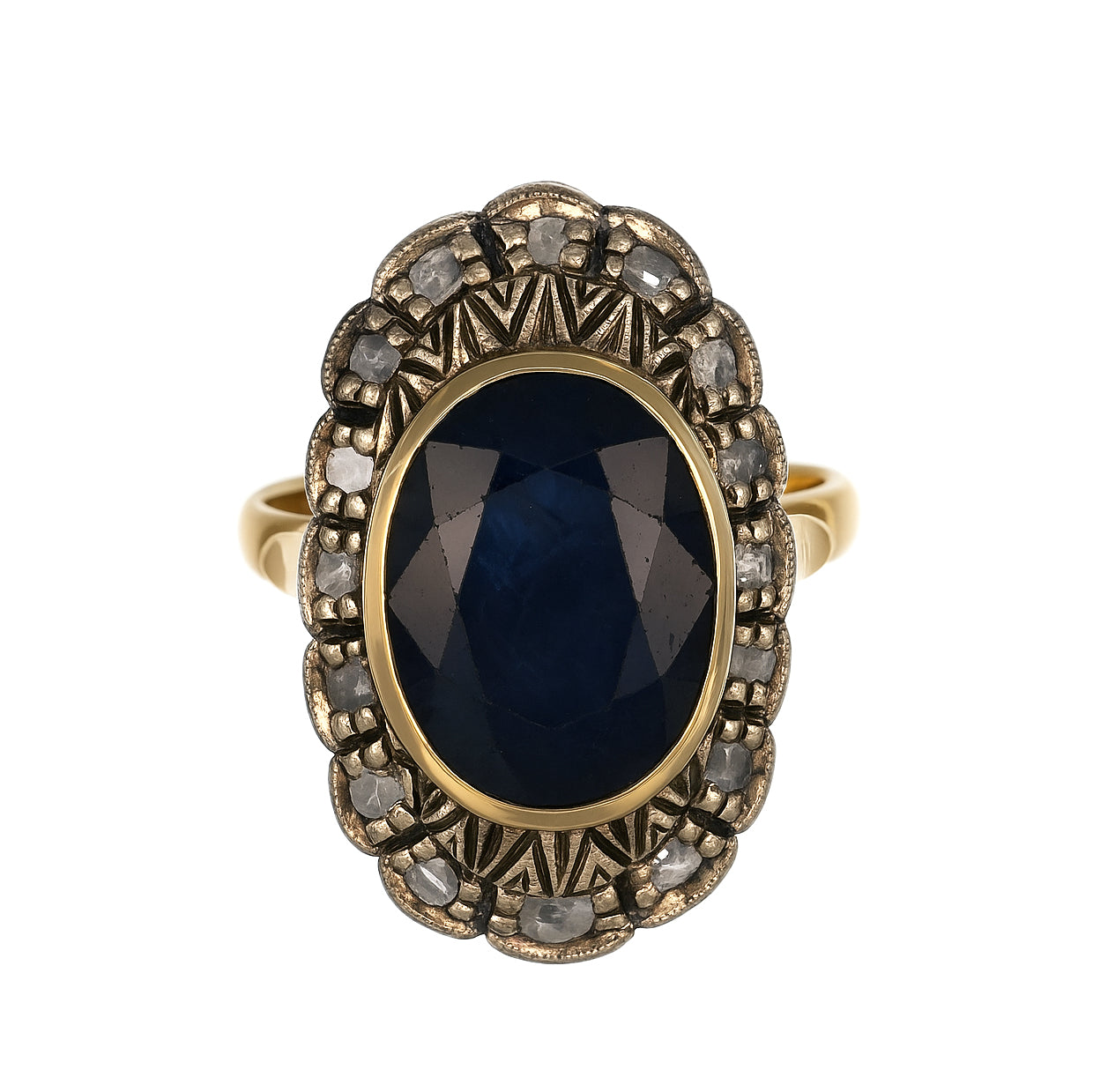14 carati Oro giallo, Argento 925 - Anello - 10.00 ct Zaffiro - Ct 0.40 Diamanti