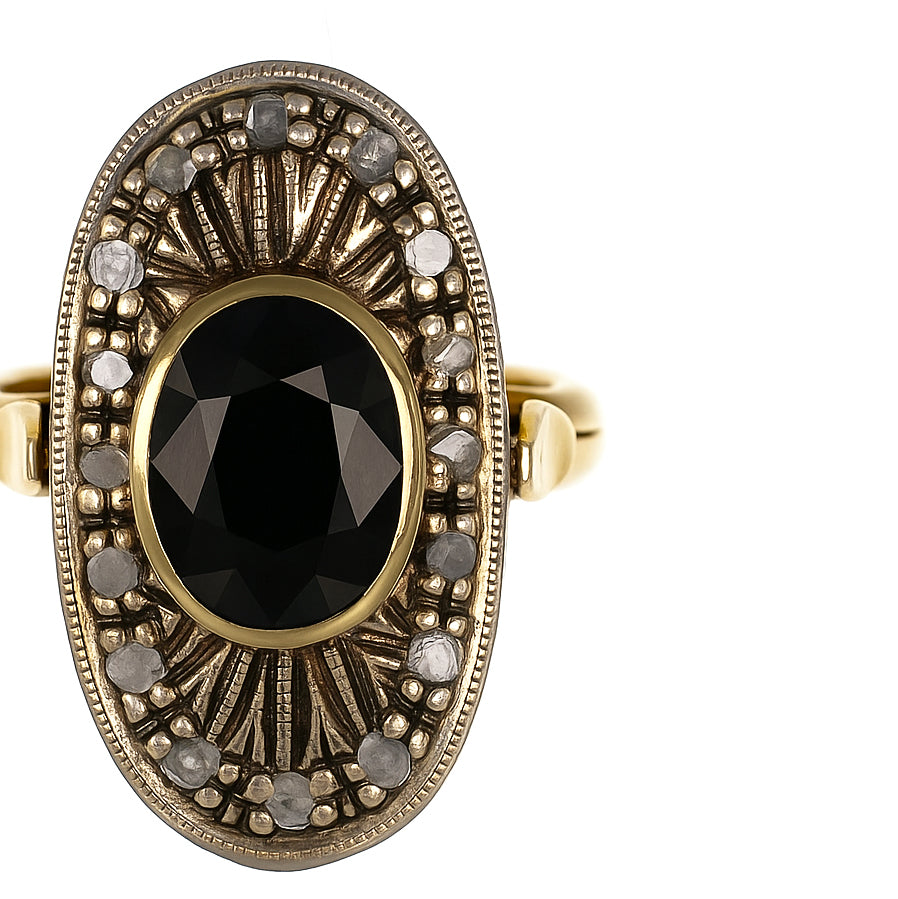 14 carati Oro giallo, Argento 925 - Anello- Zaffiro -Diamanti