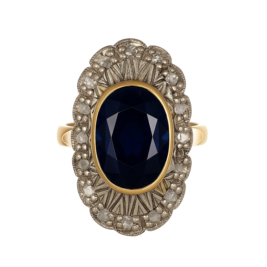 14 carati  Oro giallo, Argento 925 - Anello- Zaffiro -Diamanti