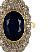 14 carati  Oro giallo, Argento 925 - Anello- Zaffiro -Diamanti