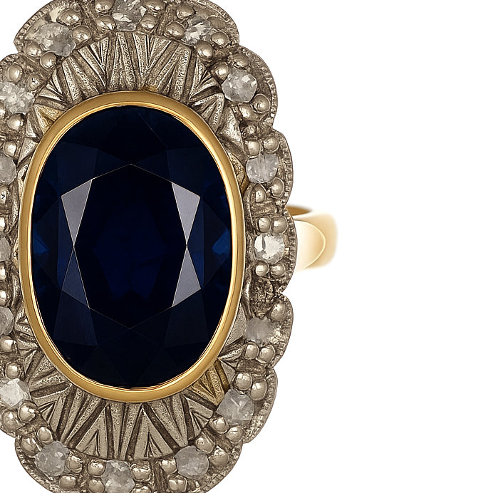 14 carati  Oro giallo, Argento 925 - Anello- Zaffiro -Diamanti