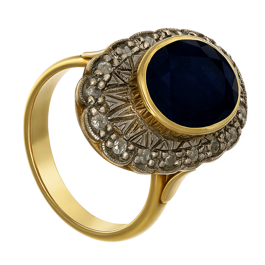 14 carati  Oro giallo, Argento 925 - Anello- Zaffiro -Diamanti