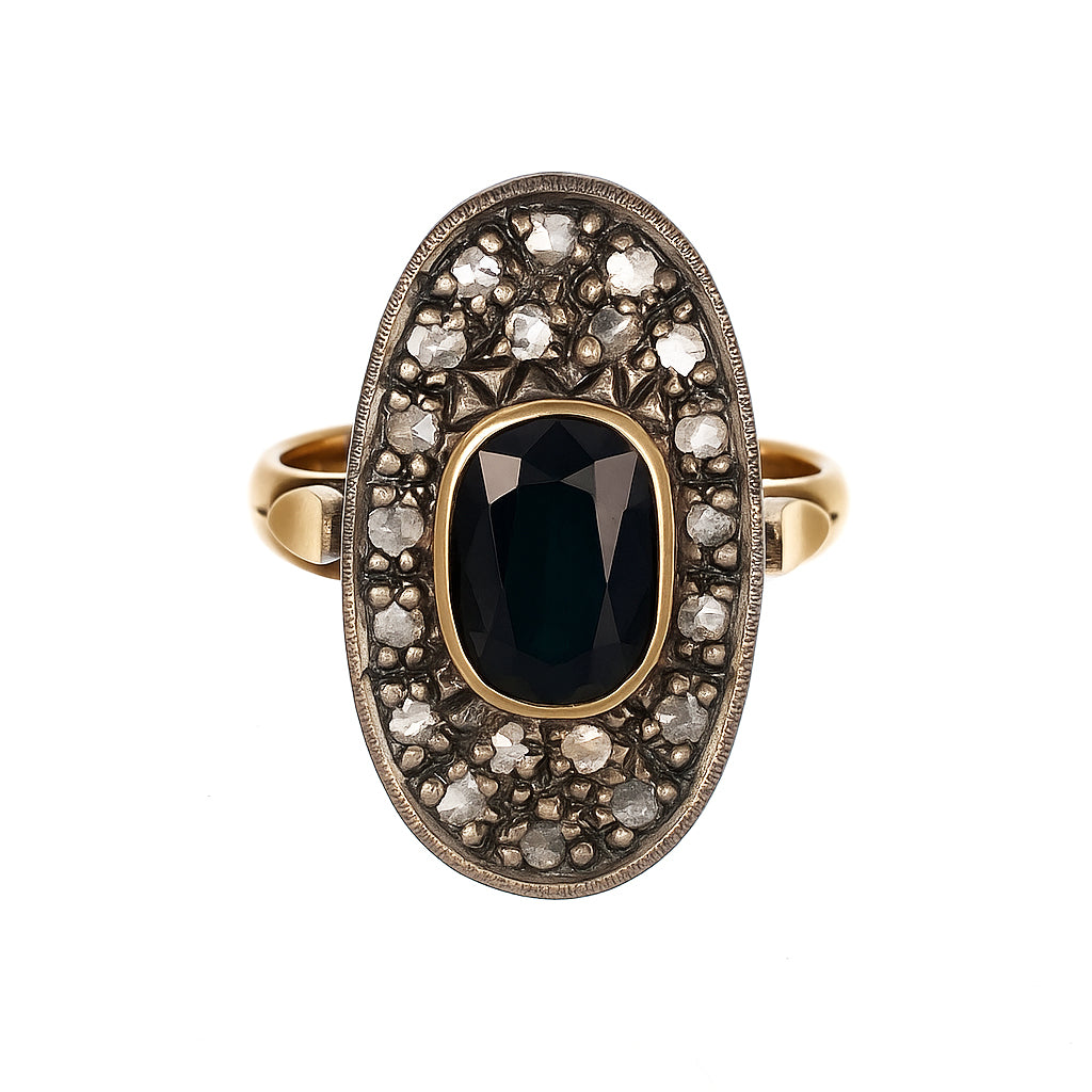 14 carati Oro giallo, Argento 925 - Anello- Zaffiro -Diamanti