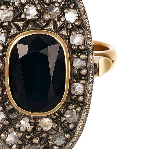 14 carati Oro giallo, Argento 925 - Anello- Zaffiro -Diamanti