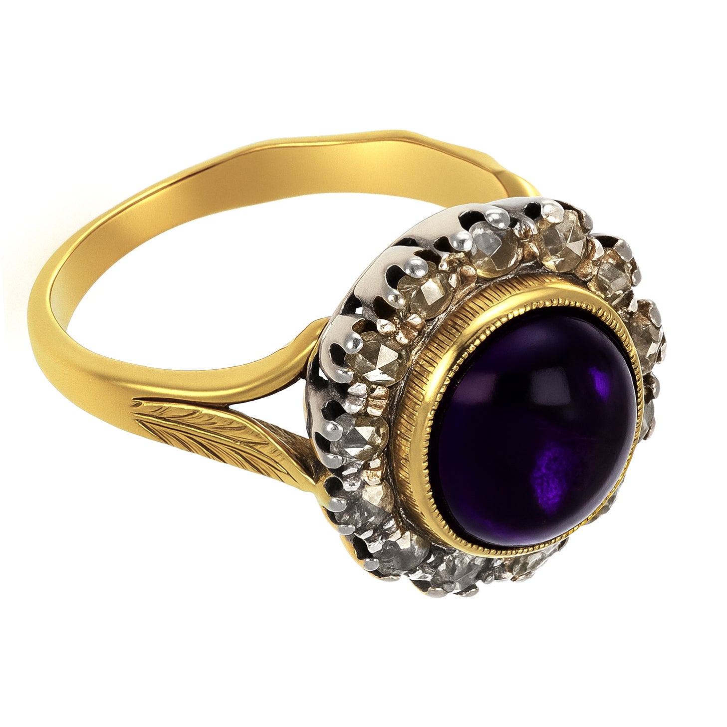 Anello in Oro giallo 18 carati e Argento 800 Ametista e Diamanti