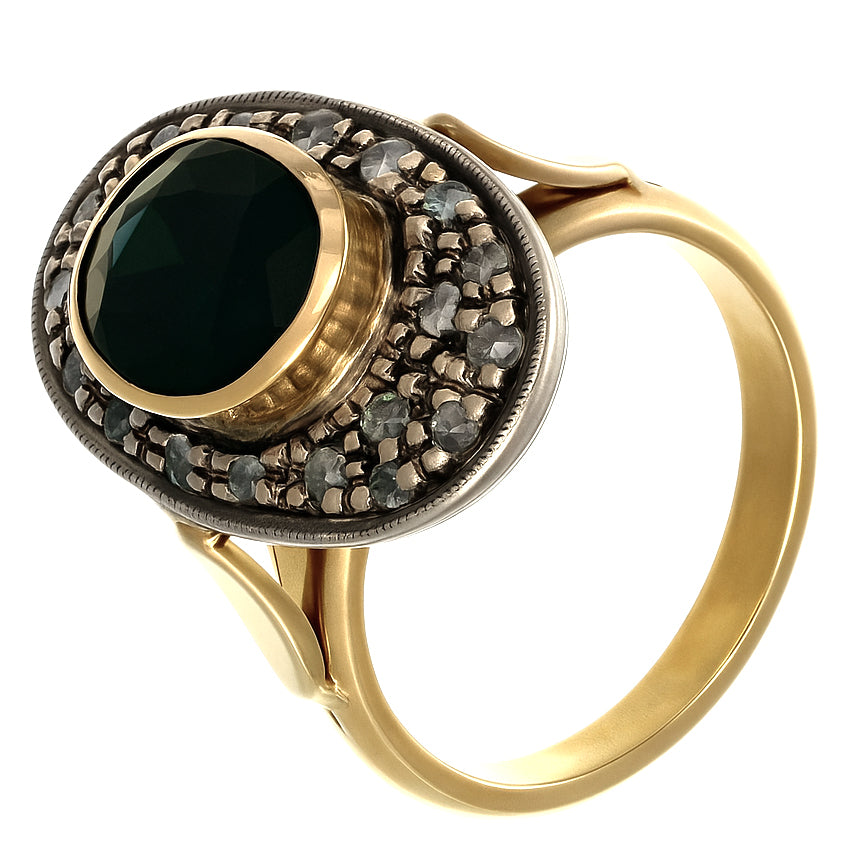 14 carati  Oro giallo, Argento 925 - Anello- Zaffiro -Diamanti