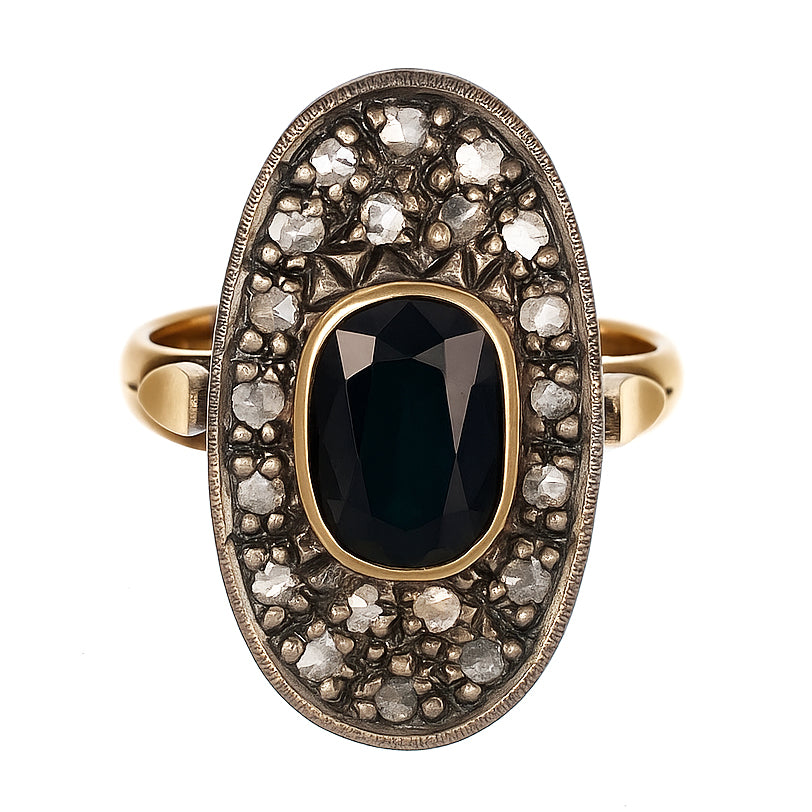 14 carati Oro giallo, Argento 925 - Anello- Zaffiro -Diamanti