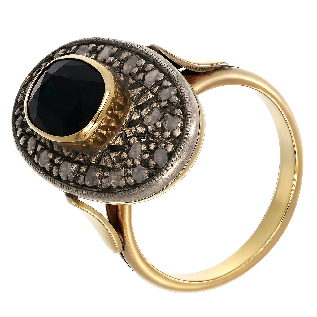 14 carati Oro giallo, Argento 925 - Anello- Zaffiro -Diamanti