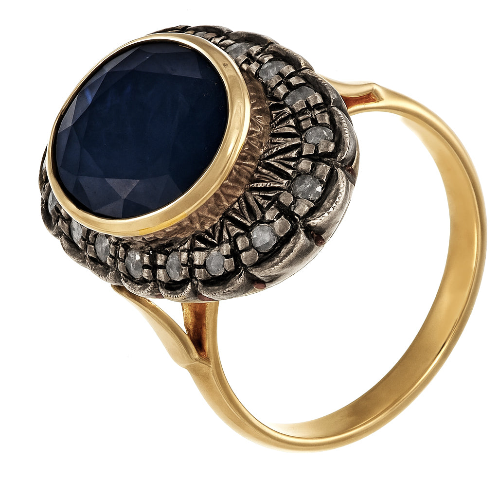 14 carati Oro giallo, Argento 925 - Anello - 10.00 ct Zaffiro - Ct 0.40 Diamanti