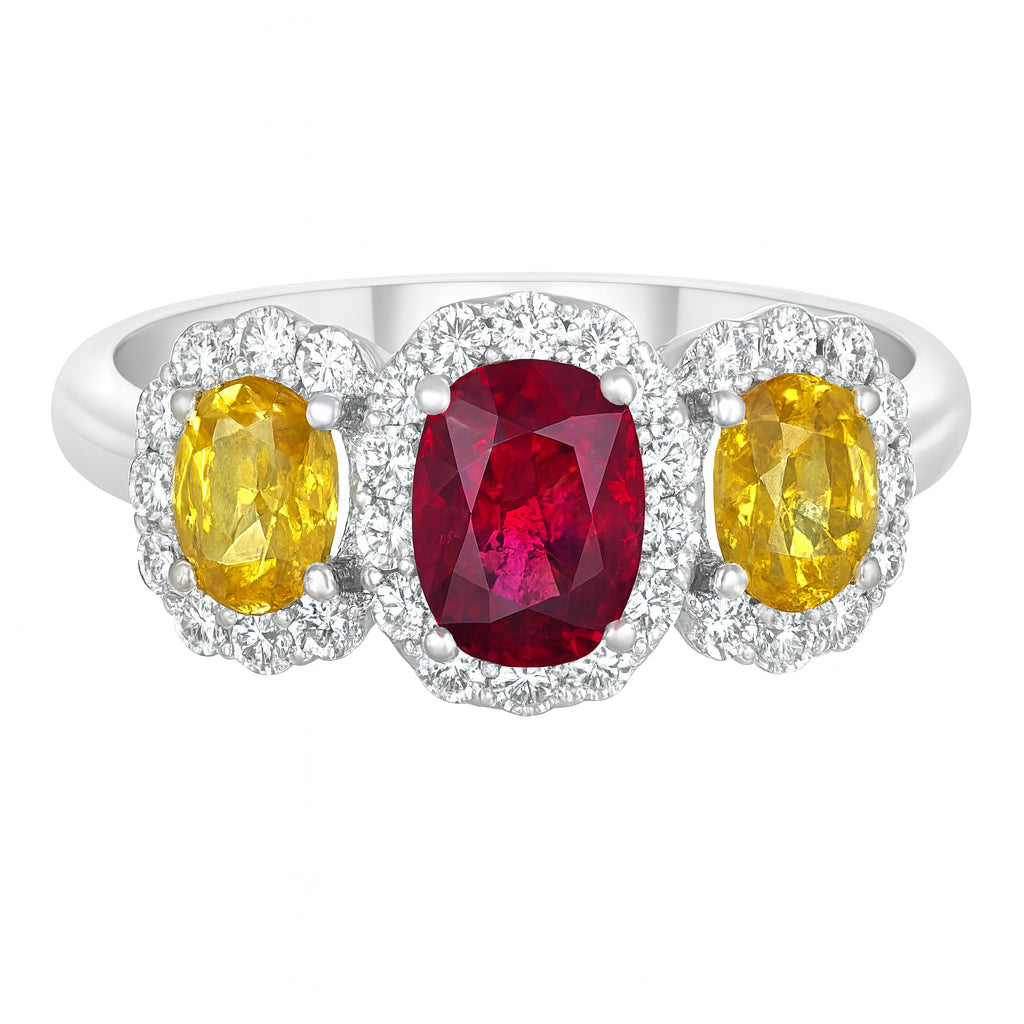 Anello - 18 carati Oro bianco, Zaffiri - Rubino - Diamanti - 2.48ct. tw.