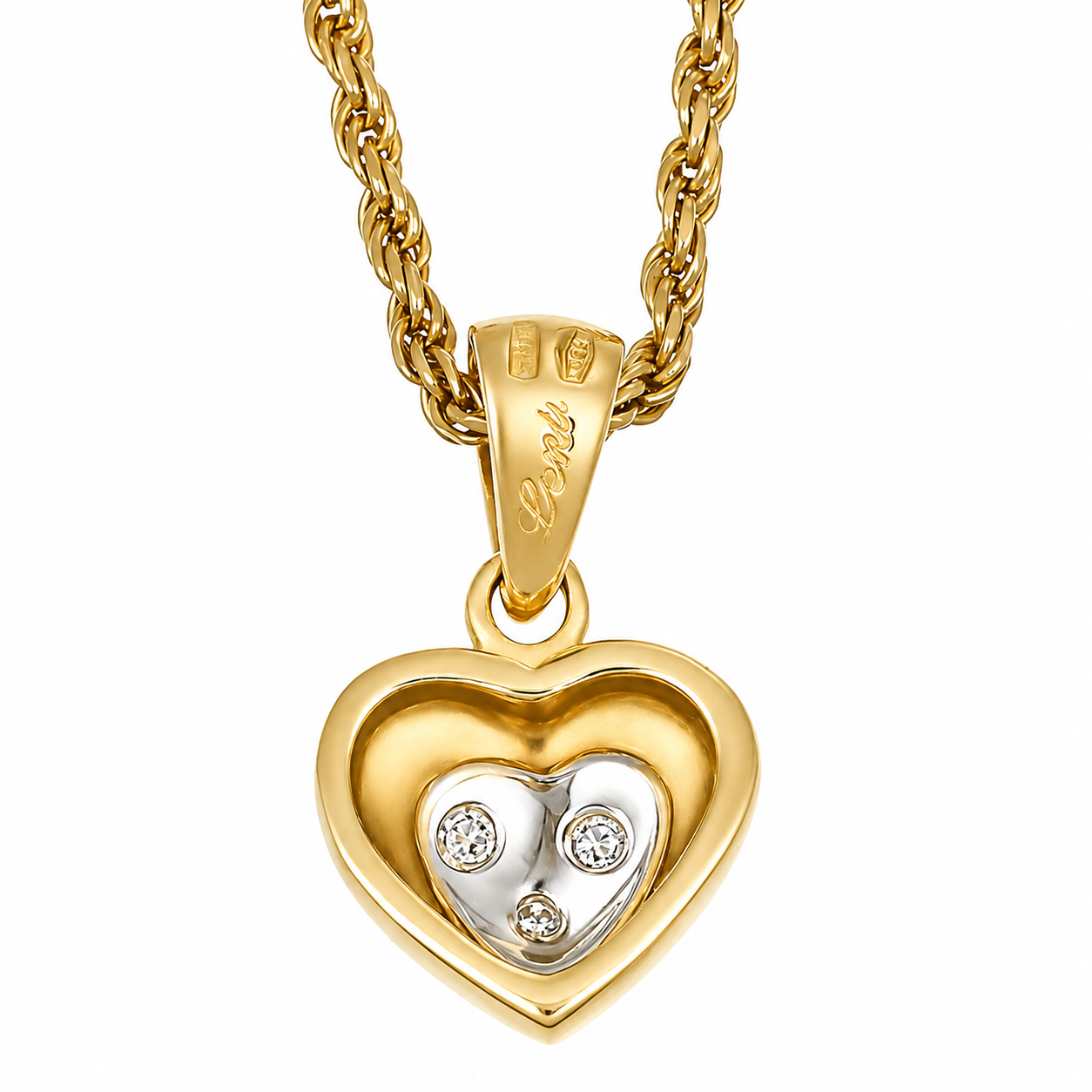 Collana con ciondolo - 18 carati Oro bianco, Oro giallo - 0.06ct. tw. Diamante (Naturale) - Made in Italy - Handmade