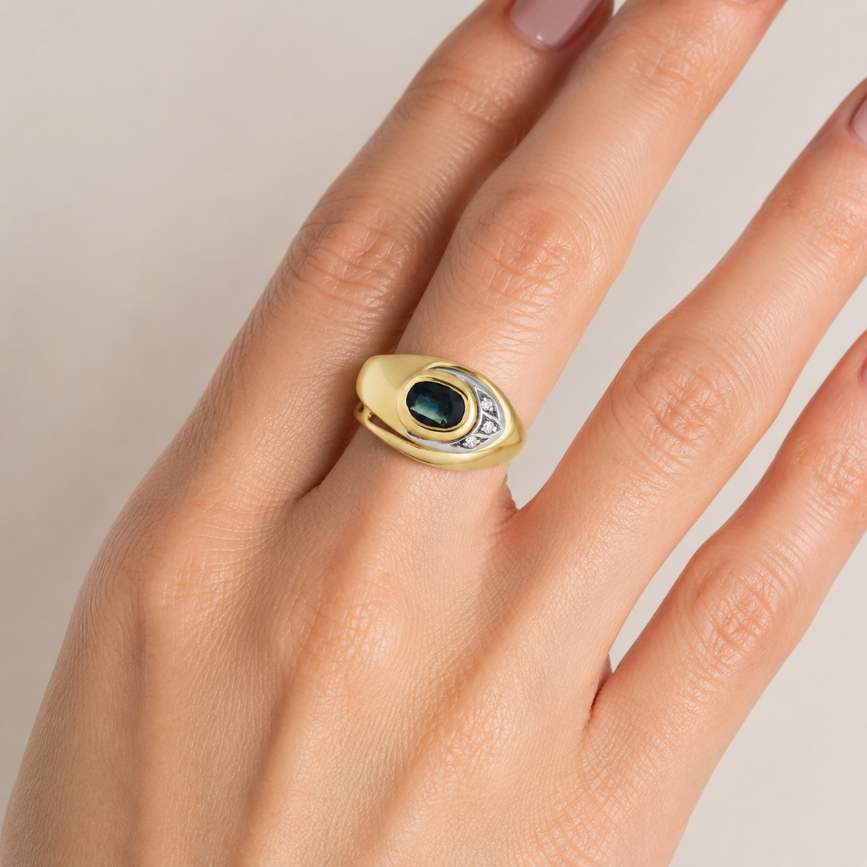 Anello - 18 carati Oro giallo, Oro bianco - 0.43ct. tw. Zaffiro - Diamante - Made in Italy - Handmade