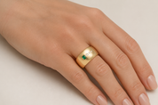Anello - 18 carati Oro giallo - 0.13ct. tw. Smeraldo - Diamante - Made in Italy - Handmade