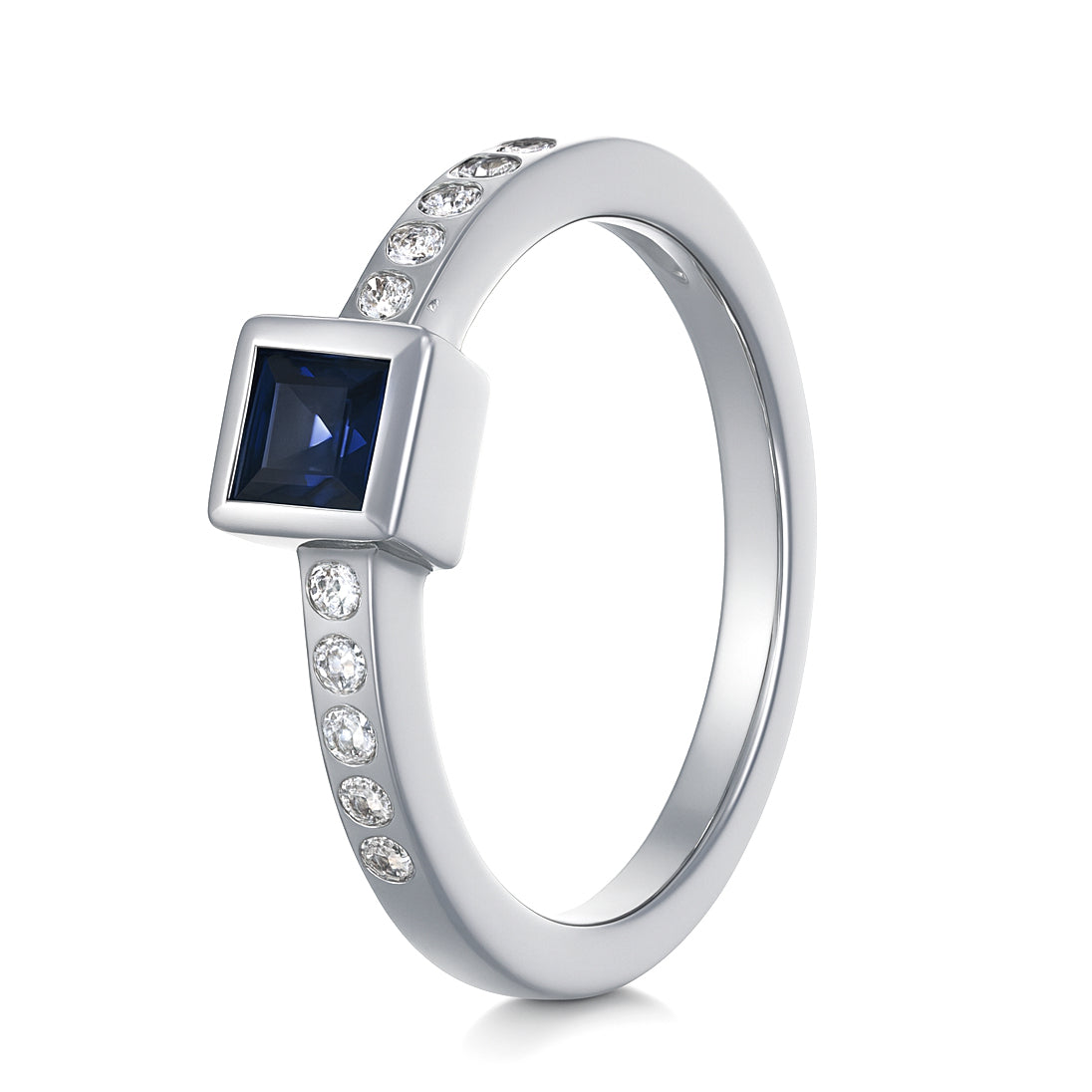 Anello - 18 carati Oro bianco - 0.25ct. tw. Zaffiro - Diamante