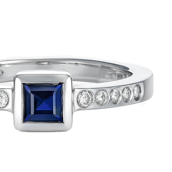 Anello - 18 carati Oro bianco - 0.25ct. tw. Zaffiro - Diamante