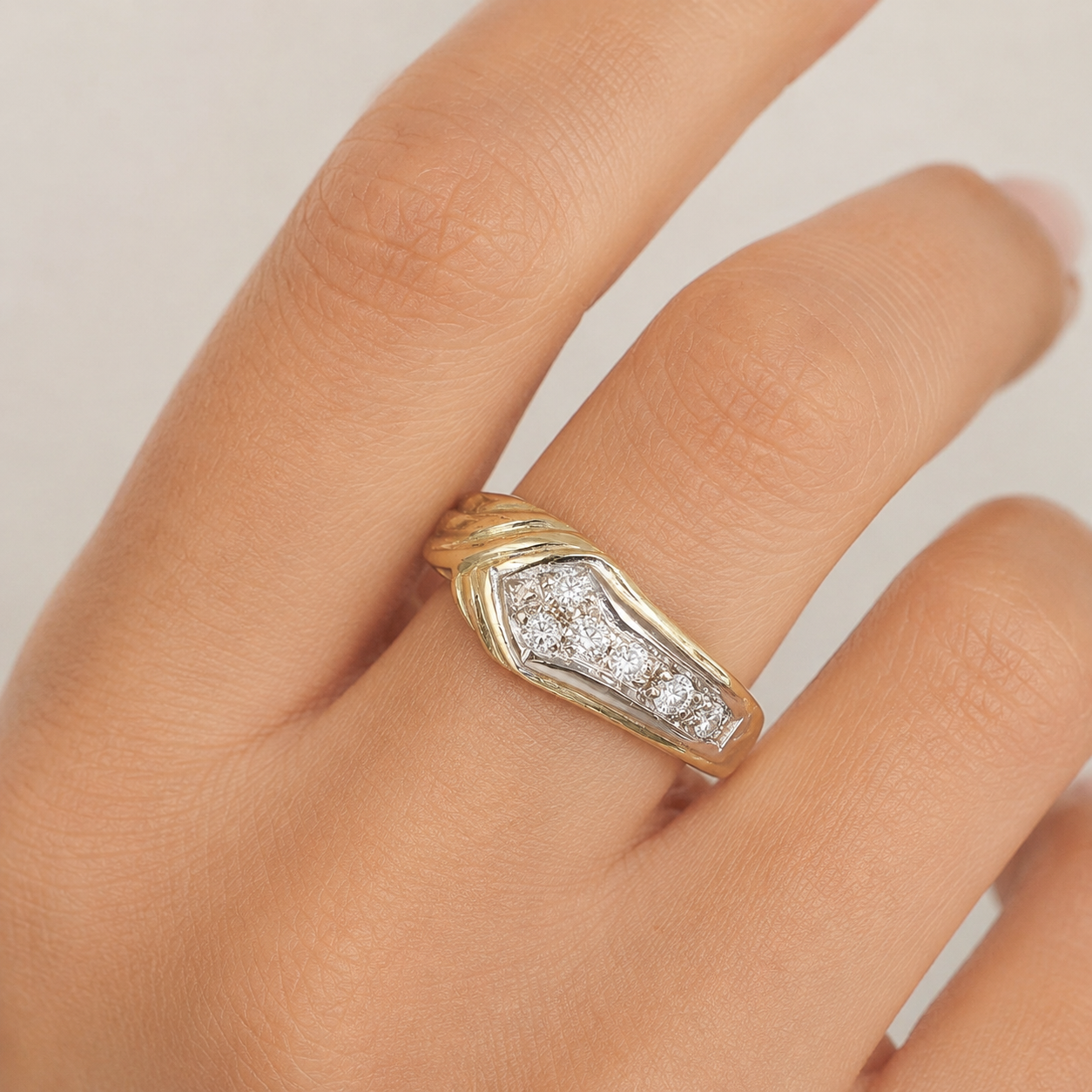 Anello - 18 carati Oro bianco, Oro giallo - 0.15ct. tw. Diamante (Naturale) - Made in Italy - Handmade