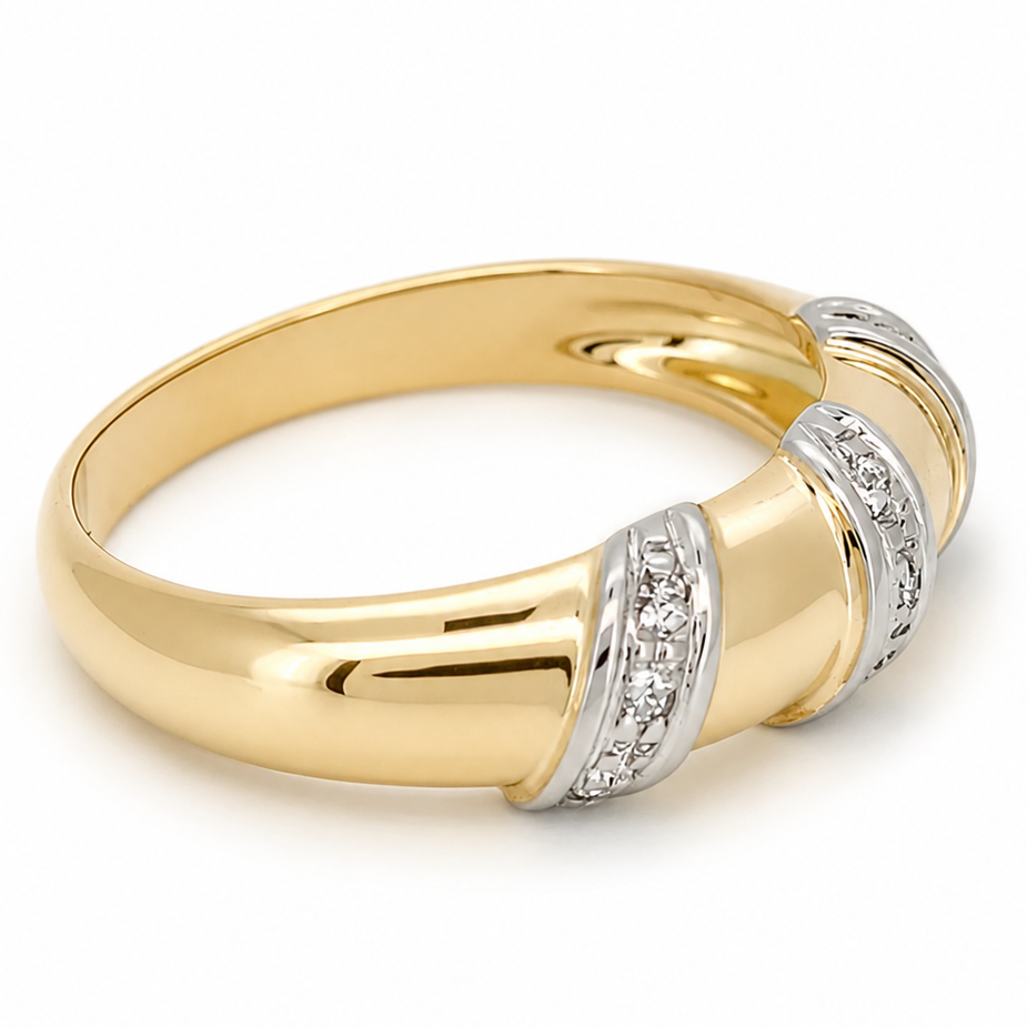 Anello - 18 carati Oro bianco, Oro giallo - 0.09ct. tw. Diamante (Naturale) - Made in Italy - Handmade