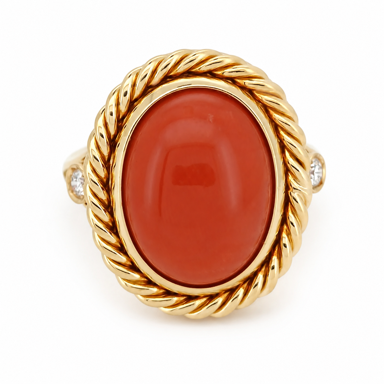 Anello - 18 carati Oro giallo - 0.10ct. tw. Diamante (Naturale) - Corallo - Made in Italy - Handmade