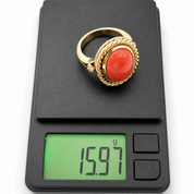 Anello - 18 carati Oro giallo - 0.10ct. tw. Diamante (Naturale) - Corallo - Made in Italy - Handmade