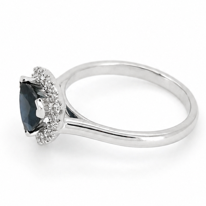 Anello - 14 carati Oro bianco Zaffiro - Diamante - Made in Italy - Handmade