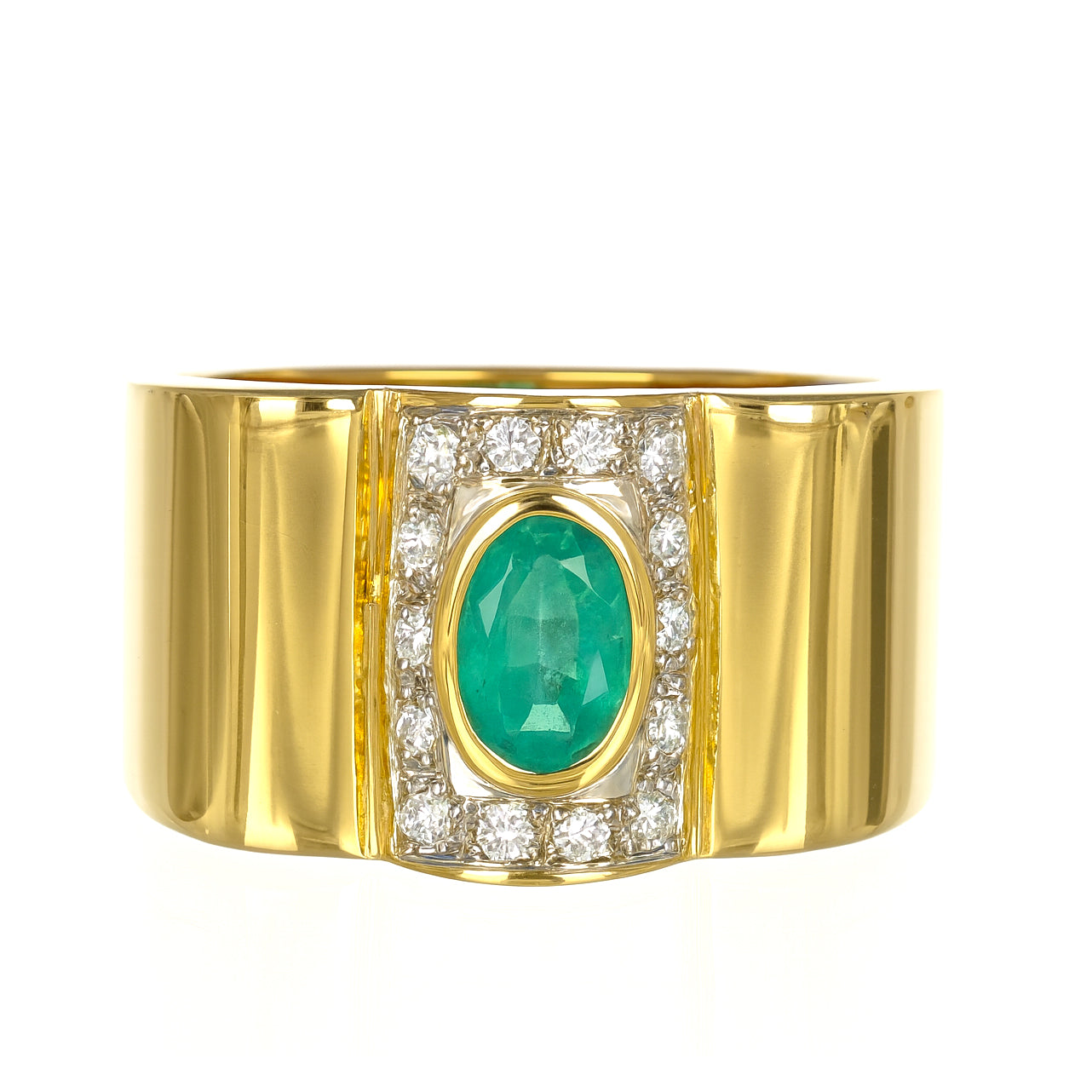 Anello - 18 carati Oro giallo - 1.30ct. tw. Smeraldo - Diamante