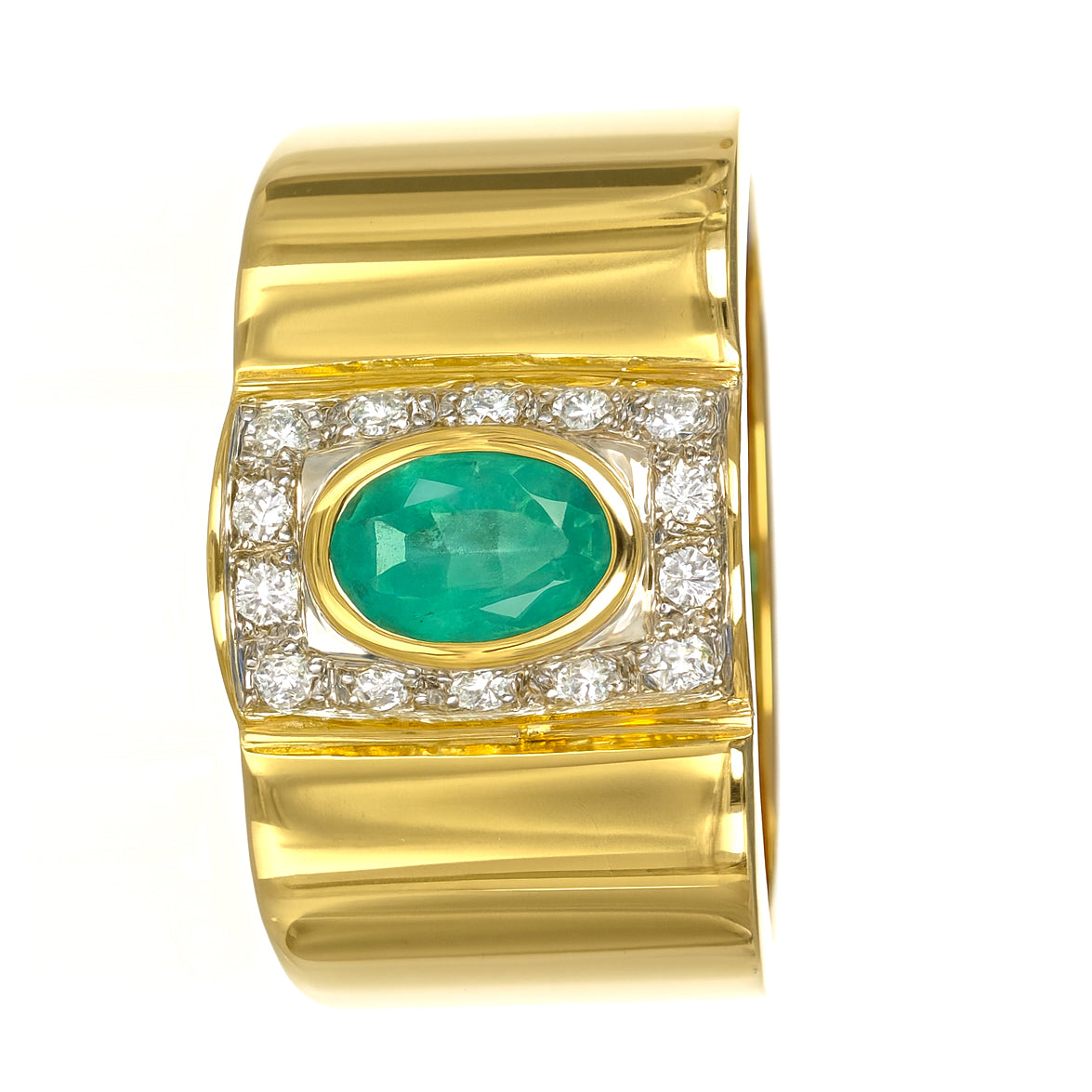 Anello - 18 carati Oro giallo - 1.30ct. tw. Smeraldo - Diamante