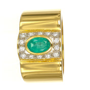 Anello - 18 carati Oro giallo - 1.30ct. tw. Smeraldo - Diamante