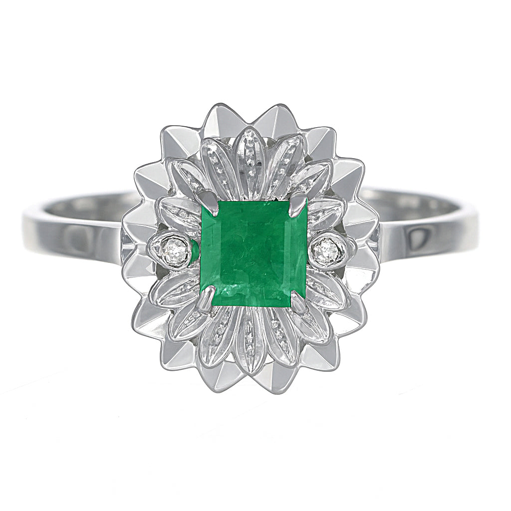 Anello - 18 carati Oro bianco - 0.40ct. tw. Smeraldo - Diamante