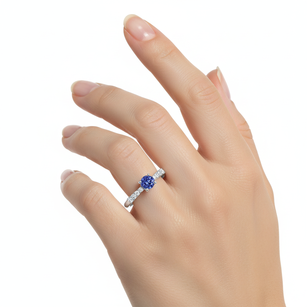 Anello - 18 carati Oro bianco - 0.87ct. tw. Tanzanite - Diamante