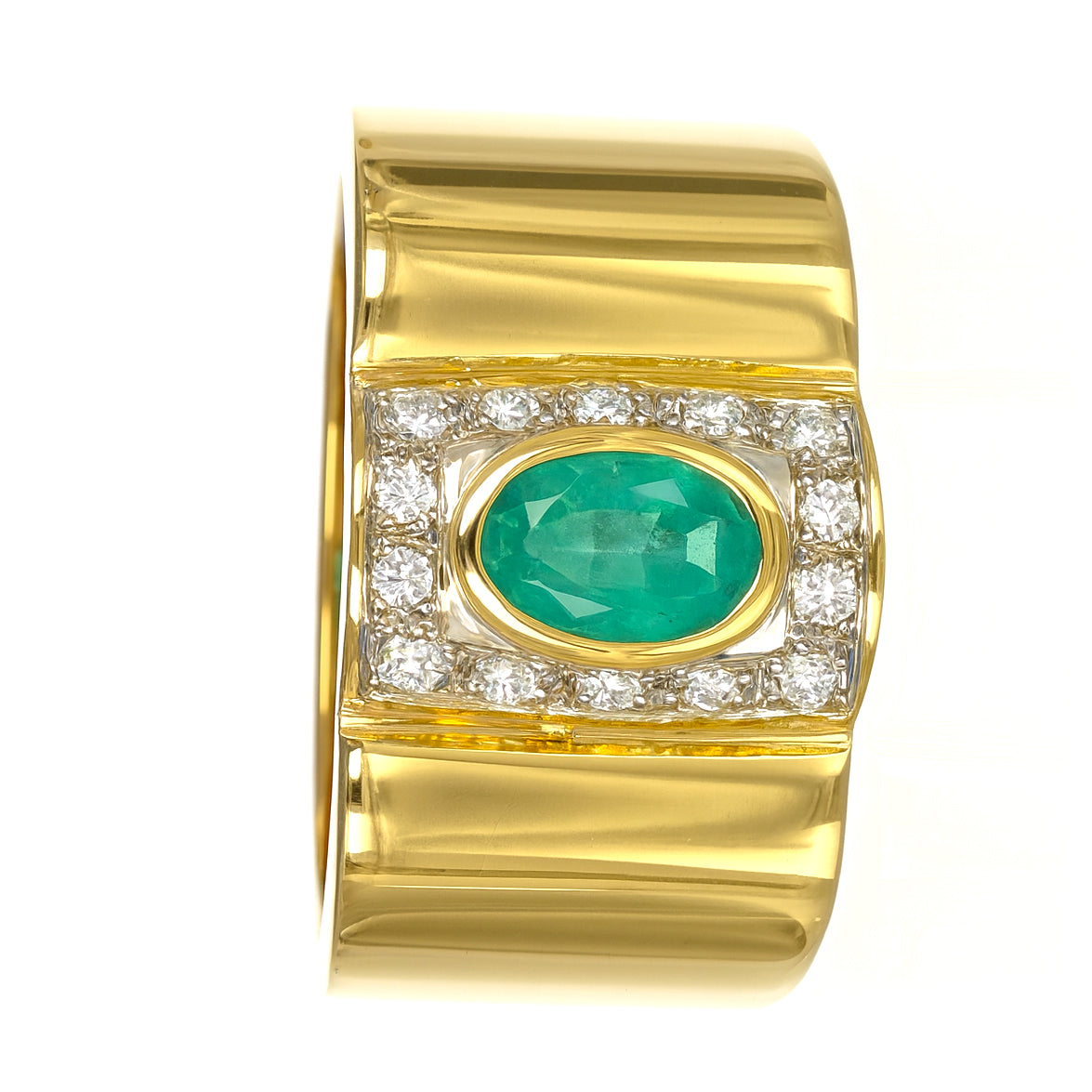 Anello - 18 carati Oro giallo - 1.30ct. tw. Smeraldo - Diamante