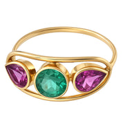 Anello - 18 carati Oro giallo - 1.00ct. tw. Smeraldo - Rubino