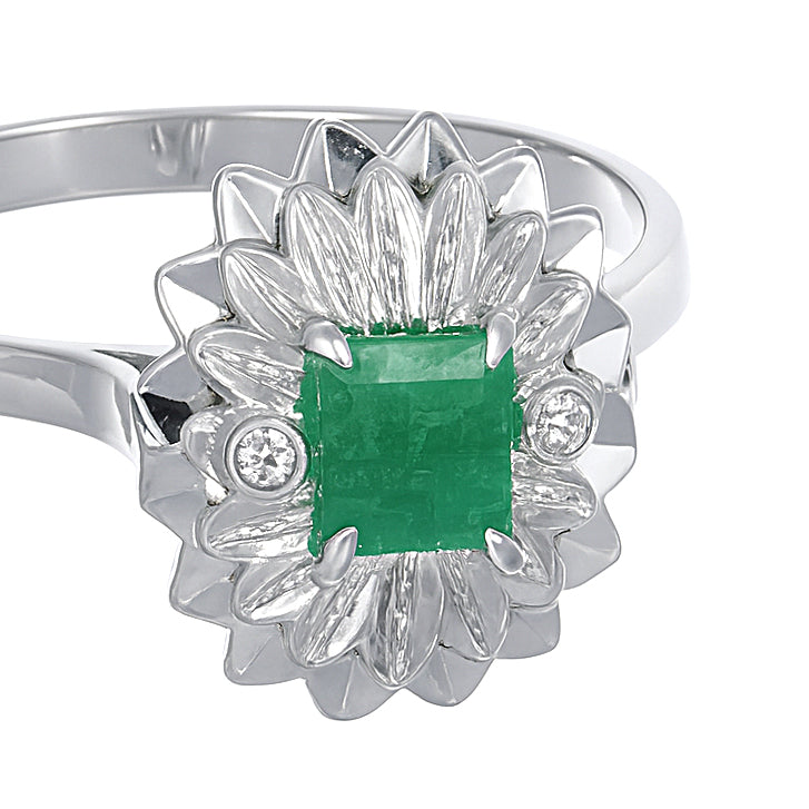 Anello - 18 carati Oro bianco - 0.40ct. tw. Smeraldo - Diamante